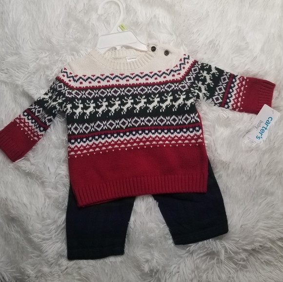 Carter's Baby Boys Holiday Sweater and Twill Flannel Pant Set, 3 months - Picture 2 of 3